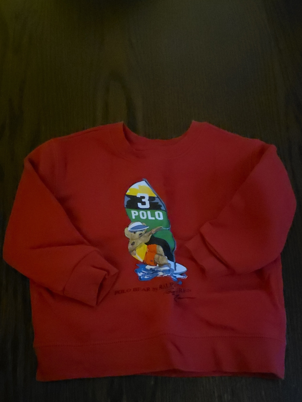 Ralph Lauren Red Kids Sweatshirt with Surfing Polo Bear Graphic